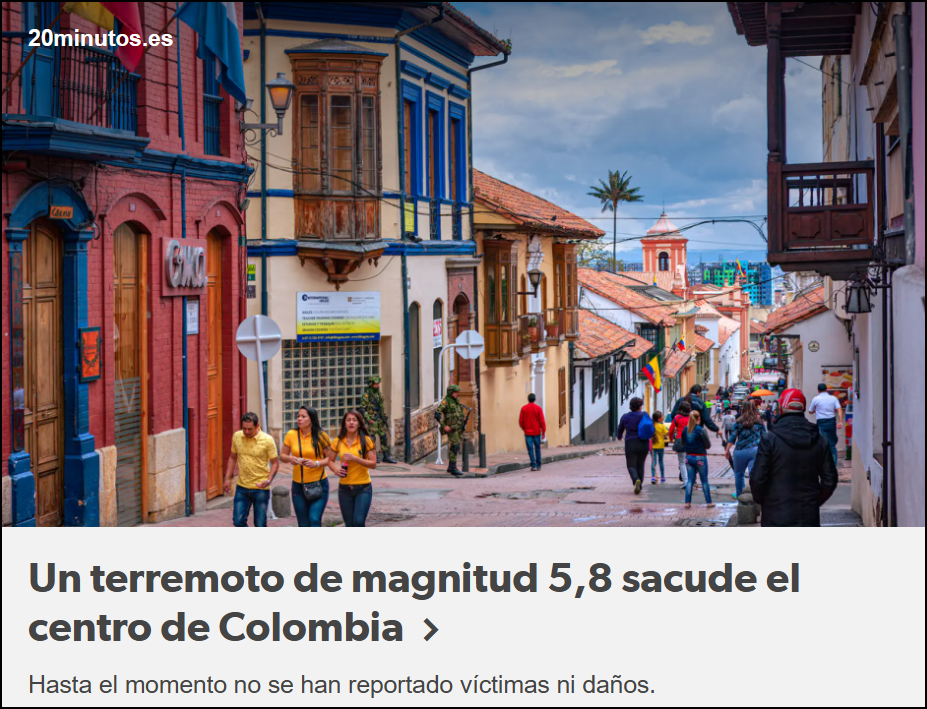 Colombia: Un terremoto de 5,8 sacude el centro del Pais