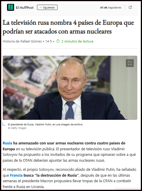 Nuevos vientos de guerra en Europa: Rusia amenaza a cuatro pa&iacute;ses europeos