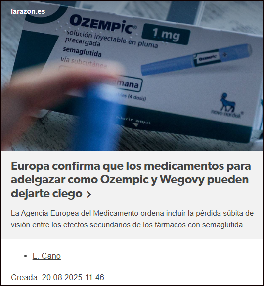  Europa confirma que los medicamentos para adelgazar como Ozempic y Wegovy pueden dejarte ciego