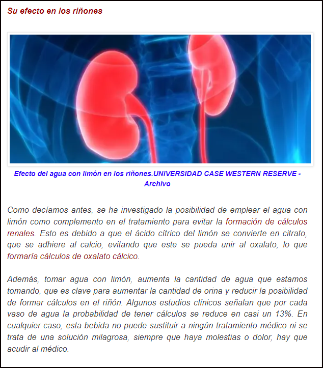  Agua con lim&oacute;n, efecto sobre los ri&ntilde;ones: pros y contras