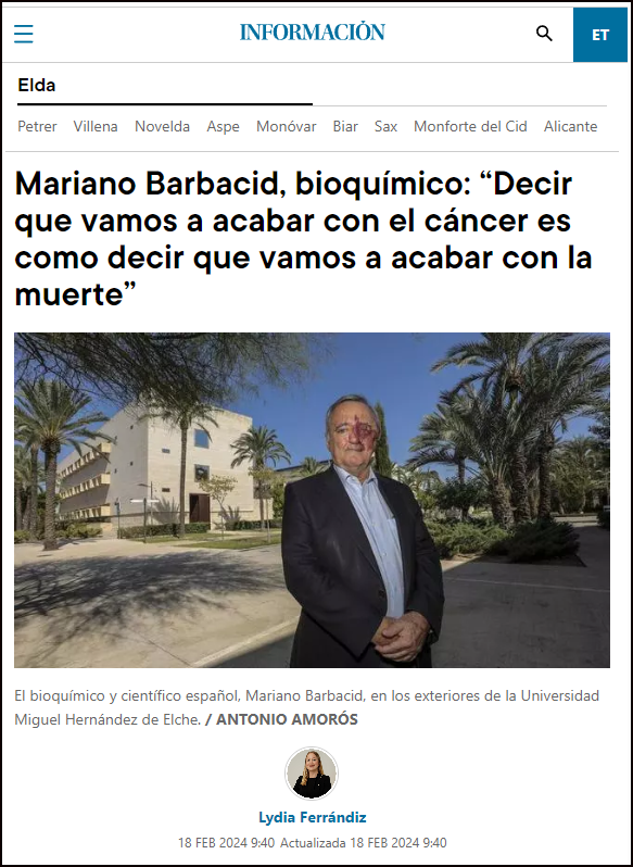  Barbacid y sus opiniones sobre la situaci&oacute;n de los tratamientos contra el c&aacute;ncer