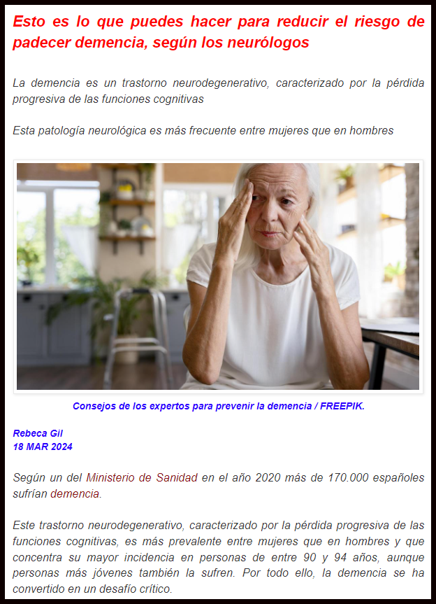  Demencia: Como reducir el riesgo de sufrirla