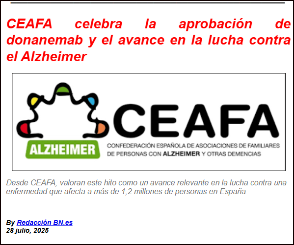  Alzheimer: CEAFA celebra la aprobaci&oacute;n de donanemab