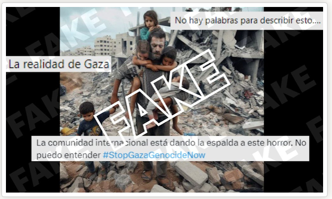  Fake: La foto del hombre rescatando a ni&ntilde;os en Gaza fue hecha con IA