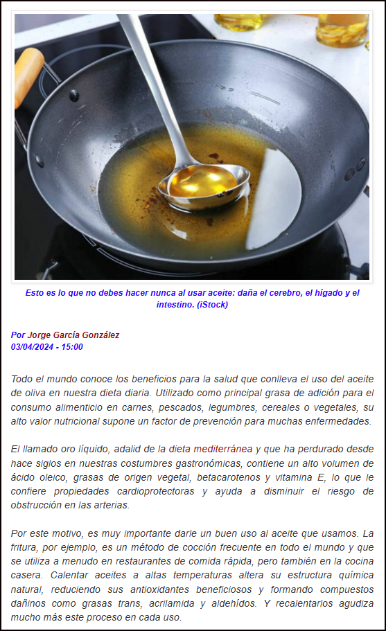Cuidado con el aceite de oliva recalentado, crudo mejora tu salud, recalentado puede da&ntilde;arla y mucho