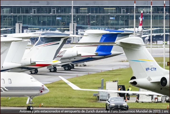 Davos: Los m&aacute;s de mil aviones privados desplazados a la cumbre contaminan m&aacute;s que 350.000 coches