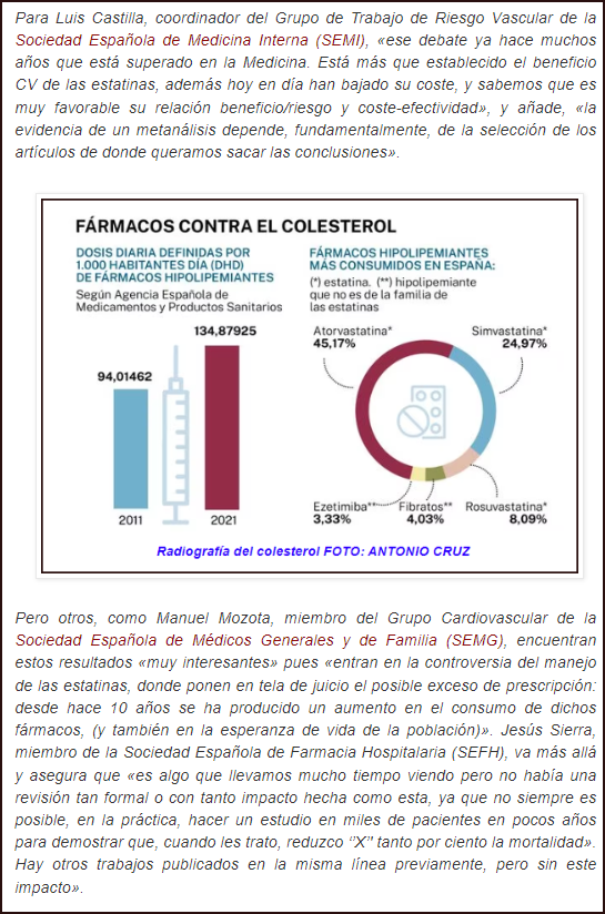 Estatinas, su consumo en crisis: &iquest;Deber&iacute;an todos tomar estatinas o mejor dejarlas para siempre?