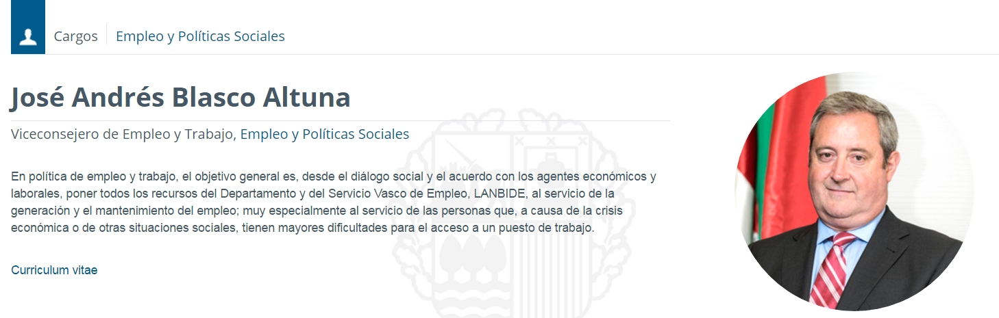 "AL COMPA&Ntilde;ERO" JOSE ANDR&Eacute;S BLASCO - VICECONSEJERO DE EMPLEO DEL GOBIERNO VASCO 