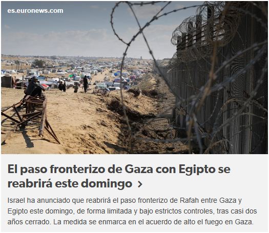 Se reabre el paso fronterizo entre Gaza y Egipto