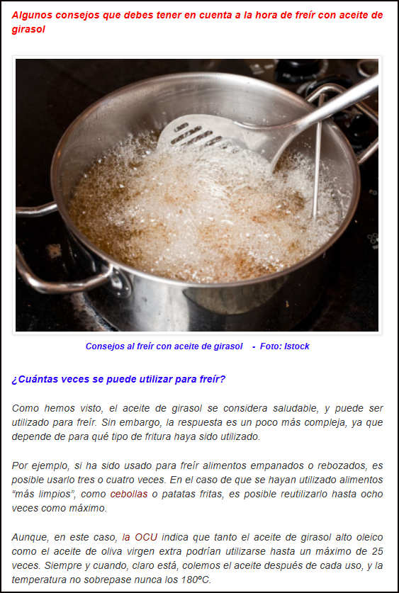  Hoy, aceite de girasol para fre&iacute;r: &iquest;Es adecuado?