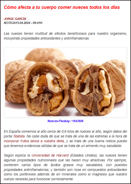  Las nueces y su importante efecto beneficioso para la salud