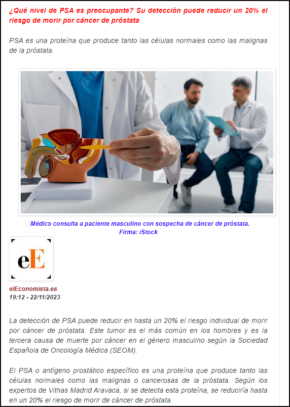  El PSA y el c&aacute;ncer de pr&oacute;stata