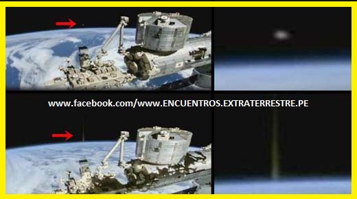 Haz de energ&iacute;a es disparado desde la superficie de la Tierra hacia un OVNI que esta en el espacio: 