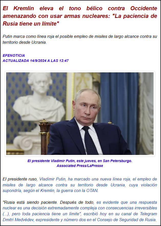  Putin vuelve a subir el tono de sus amenazas de guerra a la OTAN y al mundo occidental en general