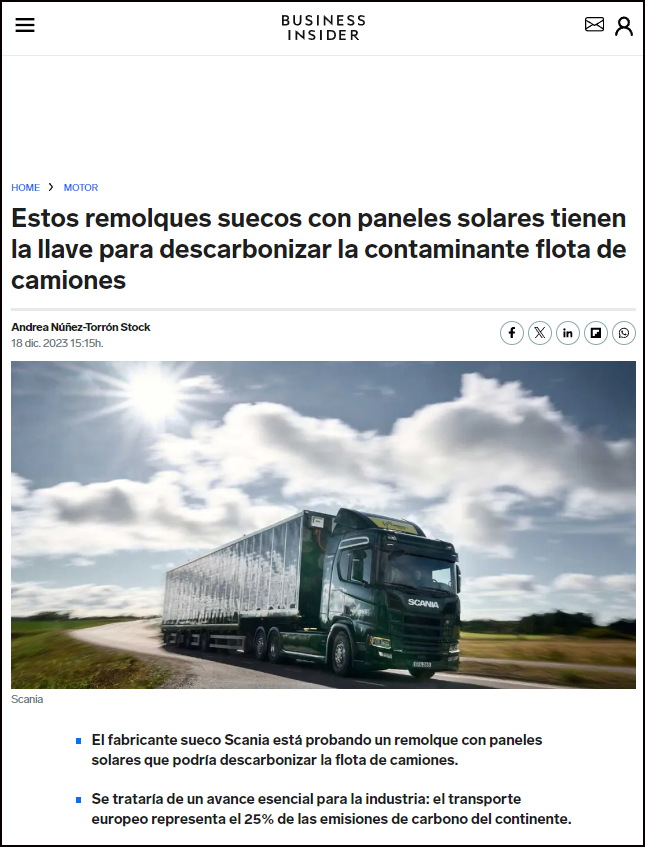  Paneles solares como energia para camiones: Si funciona en Suecia, funcionar&aacute; en todas partes