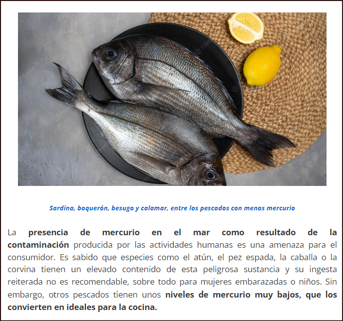  Pescados con menos mercurio: Boquer&oacute;n, sardina, besugo, calamar   