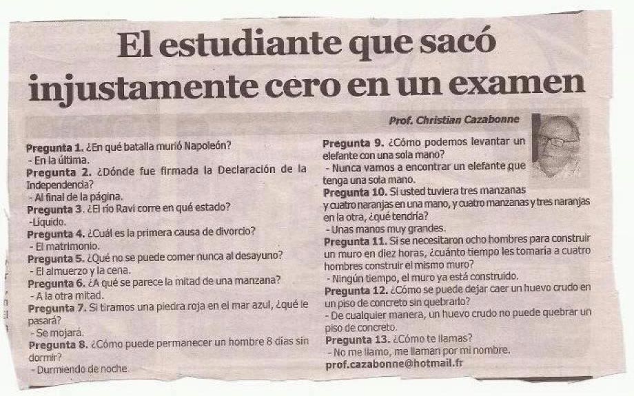 El estudiante que sac&oacute; injustamente cero