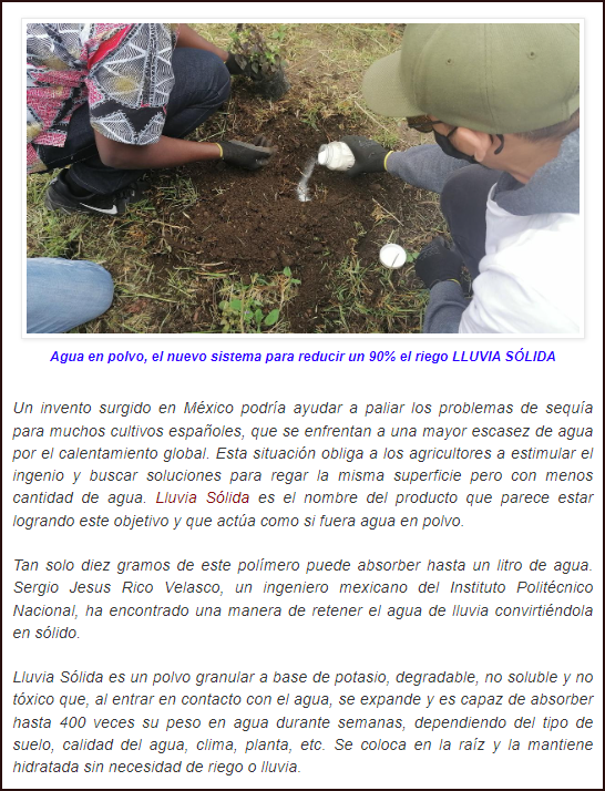Un ingeniero mexicano inventa un pol&iacute;mero que retiene el agua durante semanas