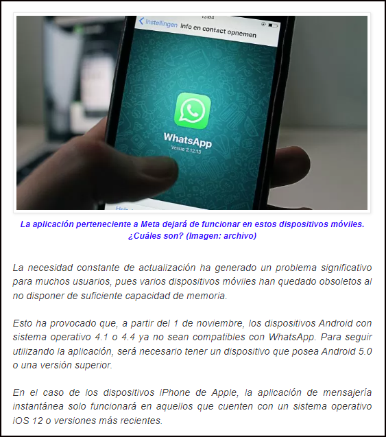 WhatsApp dejar&aacute; de funcionar desde noviembre/2023 en esta lista de tel&eacute;fonos que dejamos aqu&iacute;