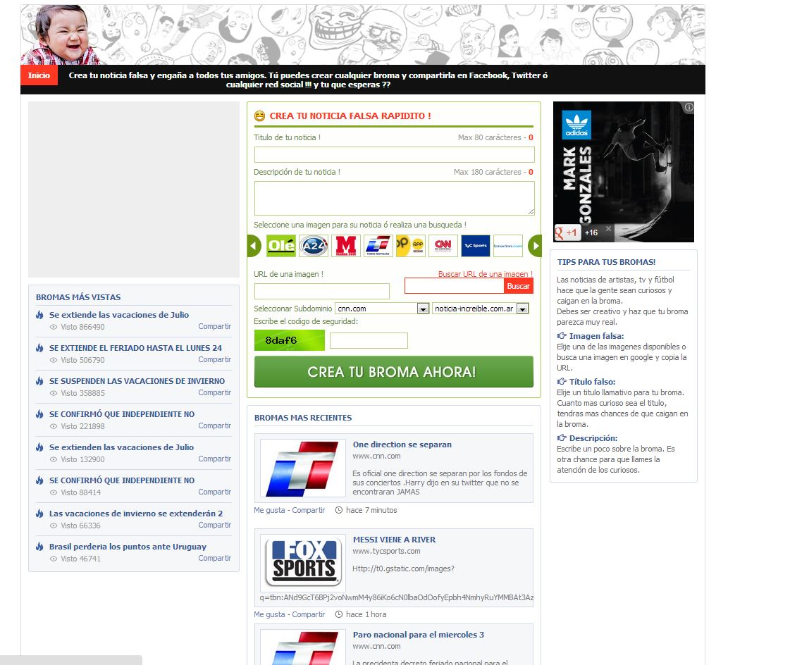 Sitio de noticias falsas, para compartir y bromear con amigos