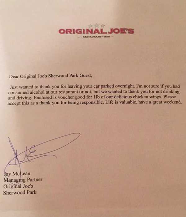 A woman leaves her car in the restaurant parking lot, then finds an unexpected note