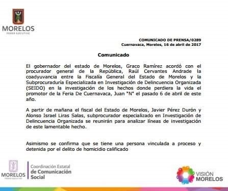 Comunicado en el Caso Juan Manuel Garc&iacute;a Bejarano