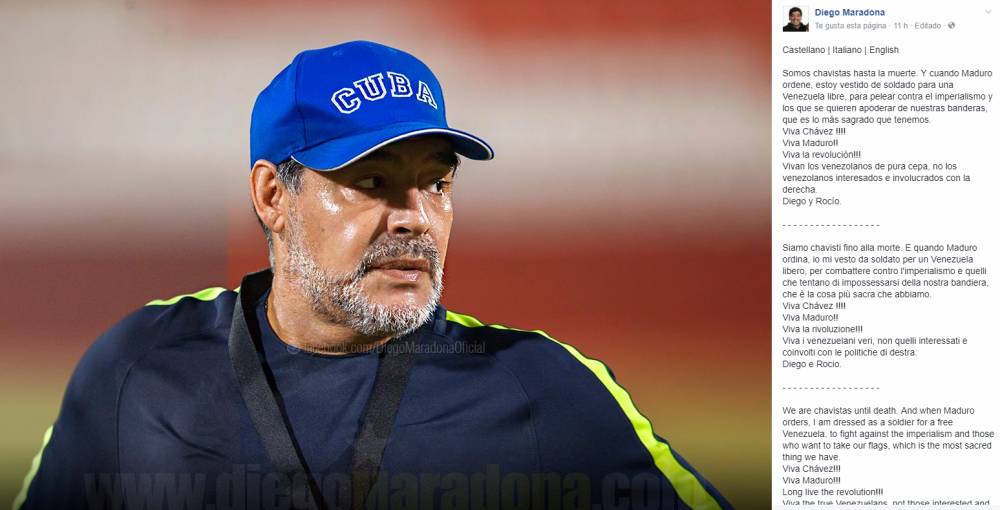 Maradona: "estoy vestido de soldado para una Venezuela libre, para pelear contra el imperialismo"
