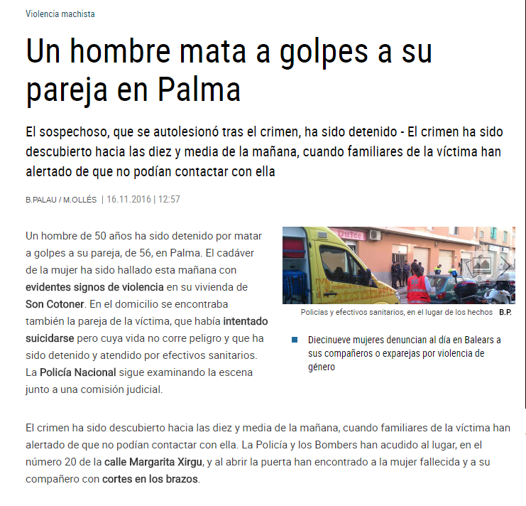 ESPA&Ntilde;A 2016 : " EL TERROR MACHISTA MATA A GOLPES A OTRA MUJER EN PALMA Y VAN 45 ... "