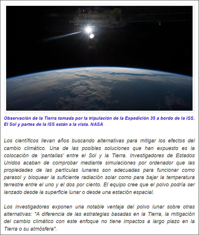  Nueva investigaci&oacute;n: &iquest;Polvo lunar para solucionar el Cambio Clim&aacute;tico?