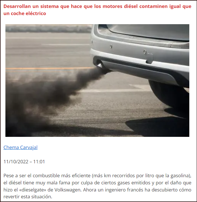 Avance: El motor di&eacute;sel contaminar&aacute; como un coche el&eacute;ctrico mediante un proceso d filtraci&oacute;n d gases