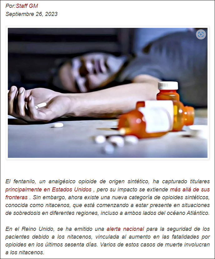 Nitacenos: M&aacute;s mortal que el Fetanilo. Nuevos opioides sint&eacute;ticos desaf&iacute;an estrategias salud p&uacute;blica