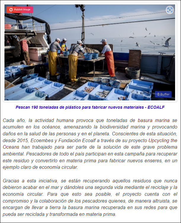  2.600 pescadores "pescan" 190 Tn de pl&aacute;sticos para fabricar ropa y otros art&iacute;culos