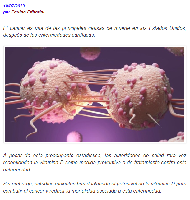 Estudio revela el impacto favorable de la vitamina D en la mortalidad por c&aacute;ncer