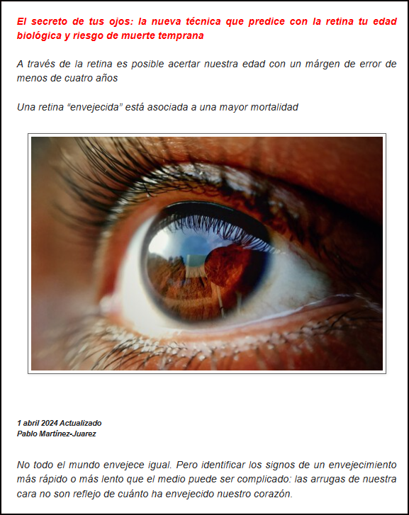  La retina de tus ojos puede descubrir tu edad biol&oacute;gica y el riesgo de muerte temprana