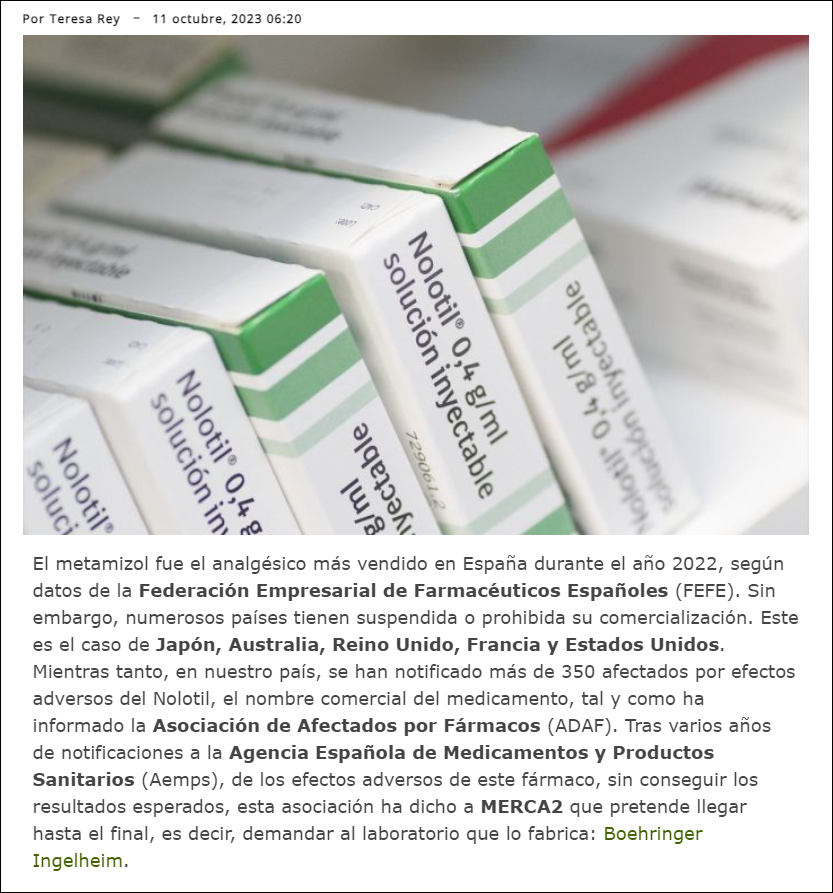 Los afectados por Nolotil en Espa&ntilde;a llegar&aacute;n hasta el final y demandar&aacute;n a Boehringer Ingelheim