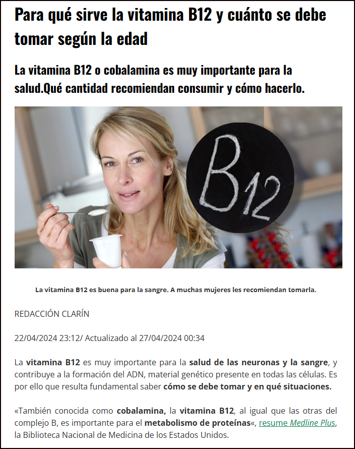  Vitamina B12 &iquest;sab&iacute;as que existe y que es muy necesaria para nuestra salud?