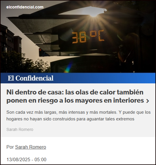  Ni dentro de casa: las olas de calor tambi&eacute;n ponen en riesgo a los mayores en interiores