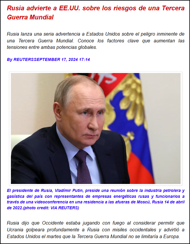  Rusia, nuevamente, amenaza con la tercera guerra mundial