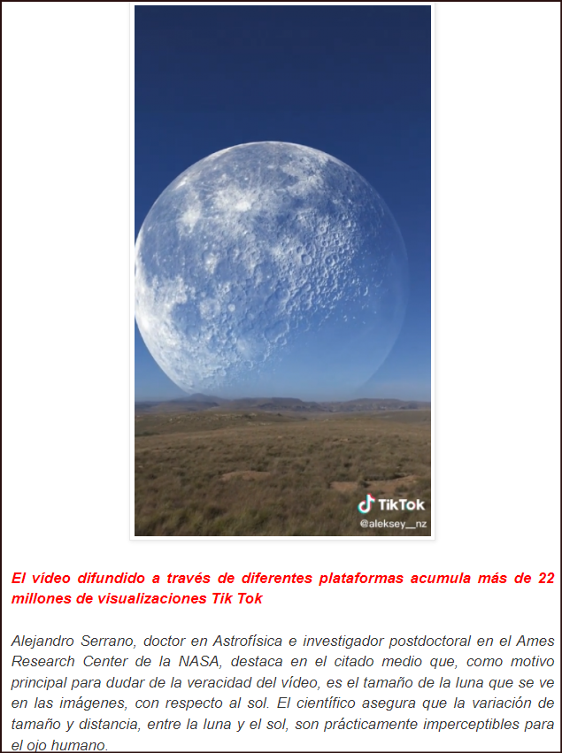 Seg&uacute;n expertos, v&iacute;deo con 22 millones d reproducciones con la Luna gigante sobre la Tierra es falso