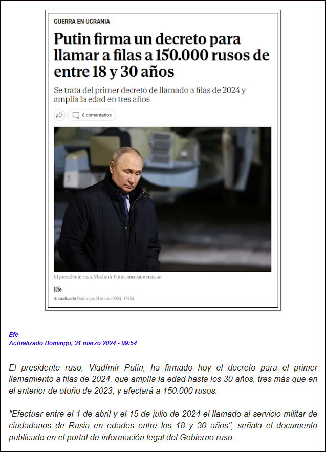  Putin refuerza su ej&eacute;rcito con 150.000 nuevos reclutamientos