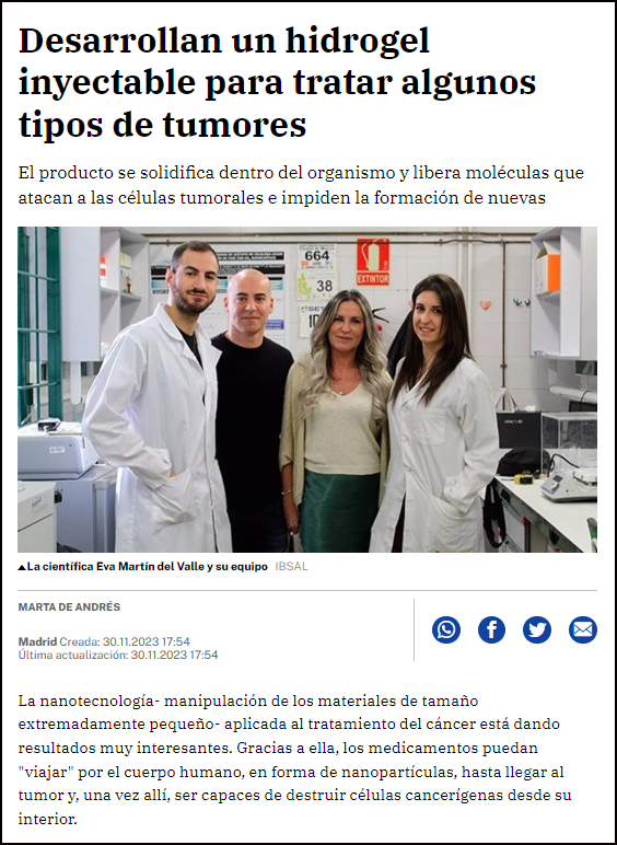  Un hidrogel que puede tratar algunos tipos de tumores