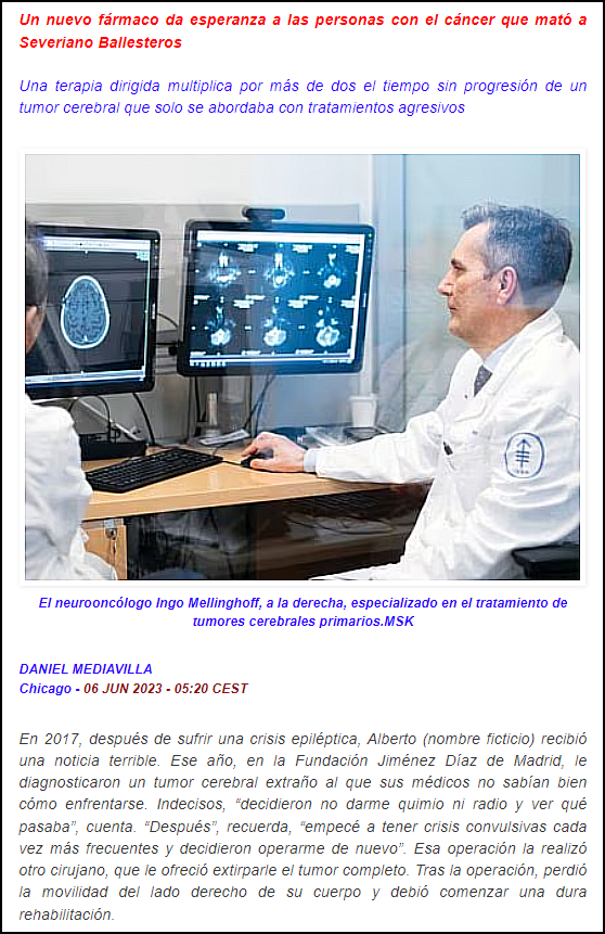  Nuevo f&aacute;rmaco que da esperanzas a los enfermos de c&aacute;ncer con tumor cerebral