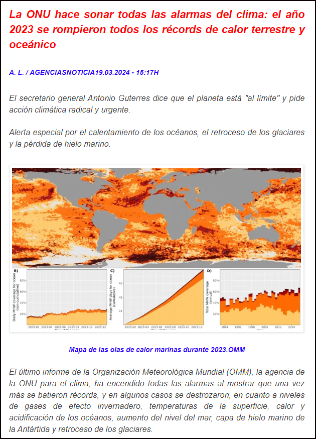  La ONU advierte: Se rompieron todos los r&eacute;cords de calor terrestre y oce&aacute;nico en 2023