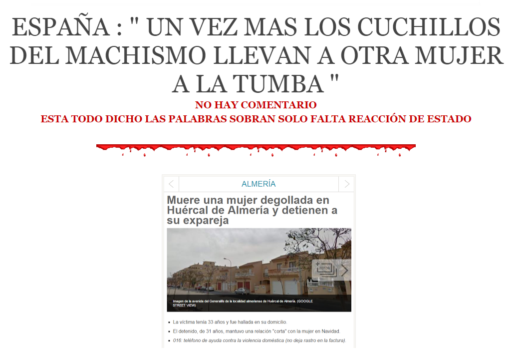 " UN VEZ MAS LOS CUCHILLOS DEL MACHISMO LLEVAN A OTRA MUJER A LA TUMBA EN ESPA&Ntilde;A"