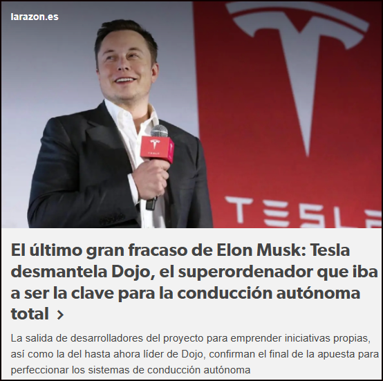 Tesla desmantela Dojo, el superordenador que iba a ser la clave para la conducci&oacute;n aut&oacute;noma total