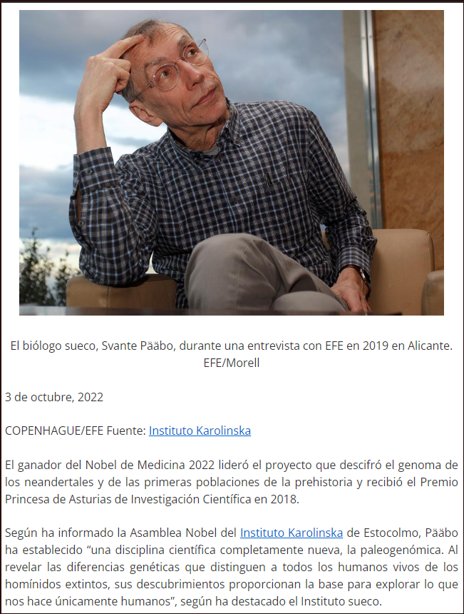  Svante P&auml;&auml;bo, el padre de la paleogen&eacute;tica: Nobel de Medicina 2022