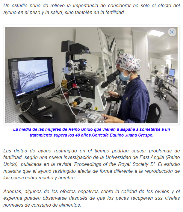  Dietas de ayuno que disminuyen la calidad del esperma y los &oacute;vulos de nuestros j&oacute;venes
