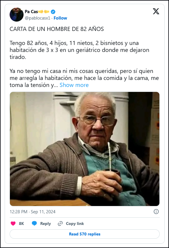  CARTA DE UN HOMBRE DE 82 A&Ntilde;OS  