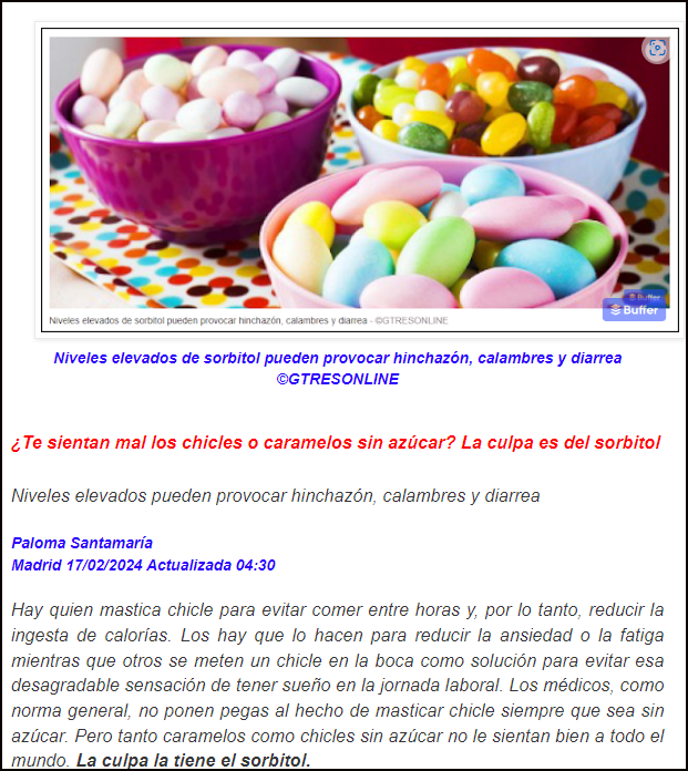  Cuidado con el Sorbitol en los caramelos y/o chicles sin az&uacute;car