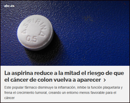  La ASPIRINA reduce el riesgo de contraer C&aacute;ncer de Colon